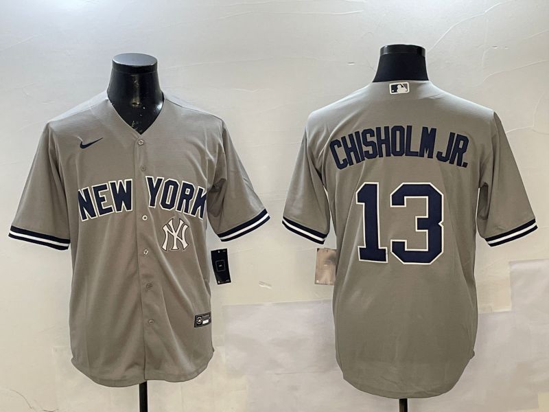 Men New York Yankees #13 Chisholm jr Grey Game 2025 Nike MLB Jersey style 4